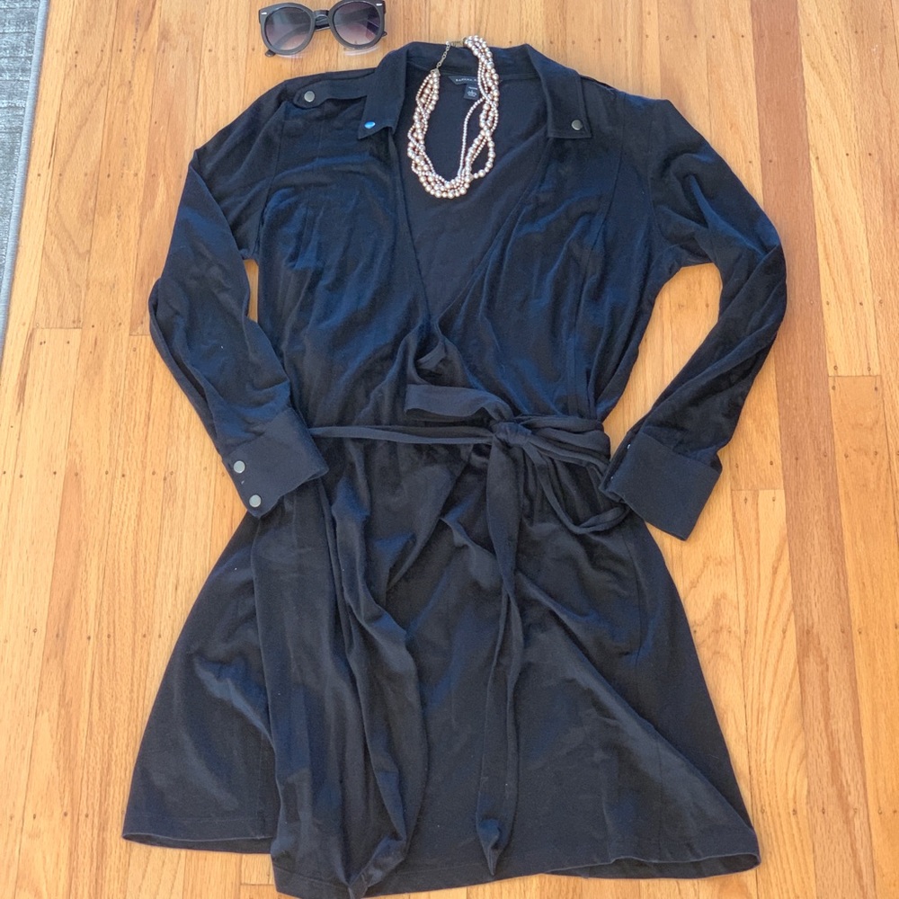 Black wrap dress with military detail